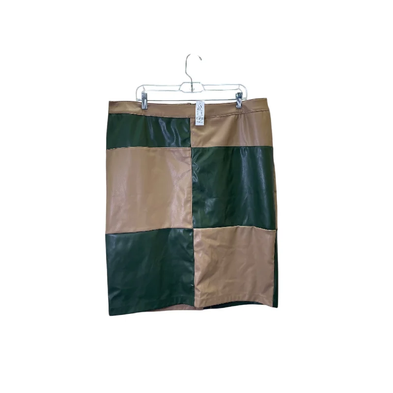 women's evening skirtsSkirt Midi By New York And Co In Green & Tan, Size:2X