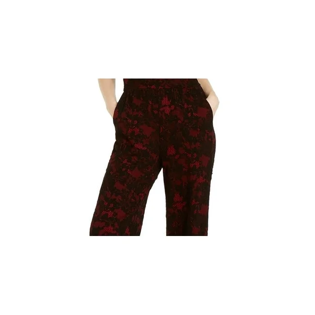 women's jumpsuits with floral printsMichael Kors Women's Halter Lace Jumpsuit Currant - All Red Size X-Small