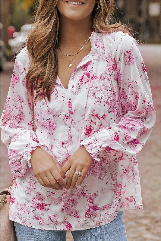 women's tops for those who want to wear pieces that are both functional and fashionableMulticolour Vibrant Floral Printed Ruffle Trim Blouse