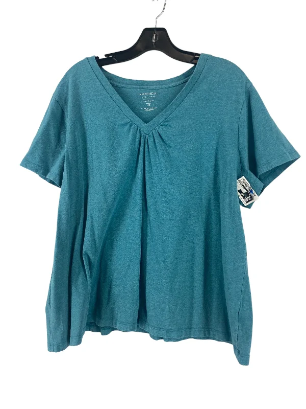 women's T-shirts with cold-shoulder cutsTeal Top Short Sleeve Basic Sonoma, Size 2x