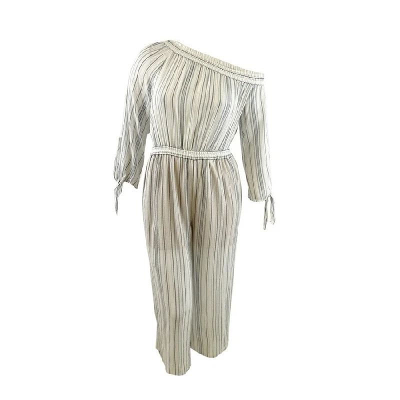 women's elegant jumpsuitsMICHAEL Michael Kors Women's Striped One-Shoulder Jumpsuit (XL, Chambrey)