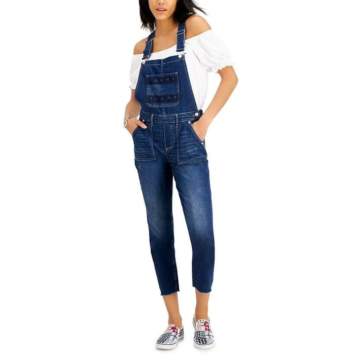 women's jumpsuits for statement fashionTommy Jeans Women's Stretch Square Neck Skinny Jumpsuit Blue Size 24