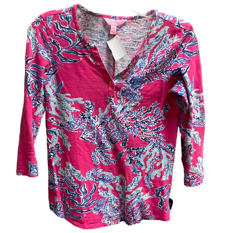 women's long sleeve tops with distressed finishesTop Long Sleeve By Lilly Pulitzer In Pink, Size: Xs