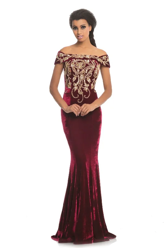 women's prom dressesJohnathan Kayne - Gold Lace Applique Evening Dress 9076SC