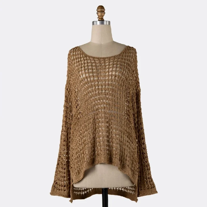 women's tops for casual FridaysLightweight Cover-Up Crochet Top (Taupe)