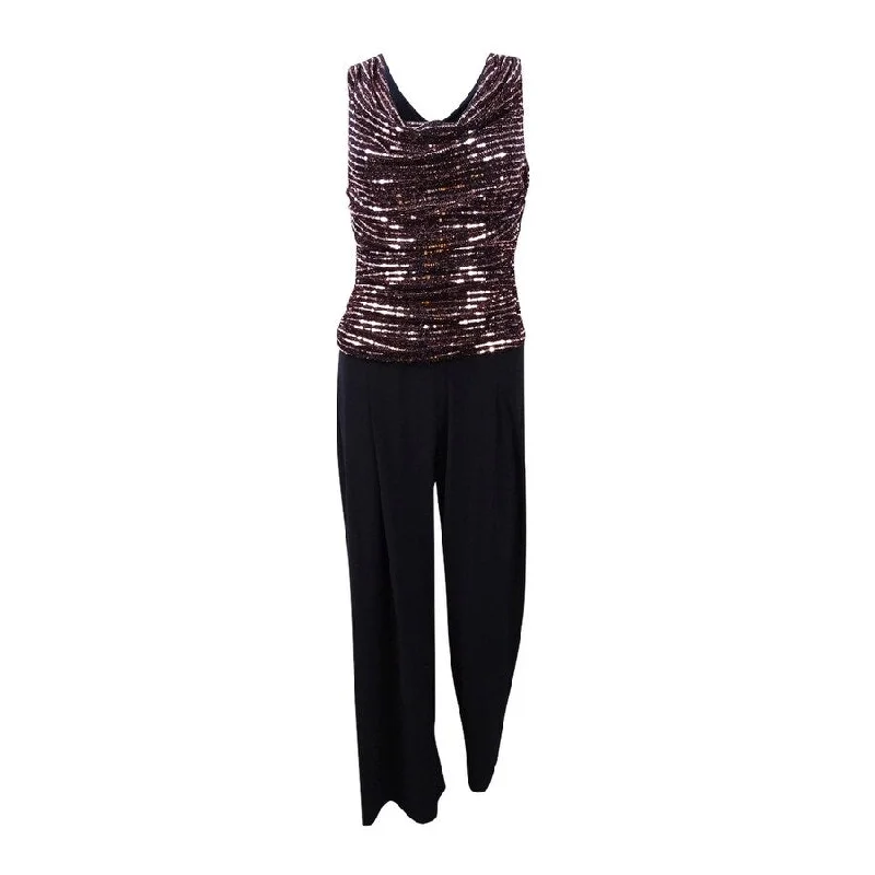 women's jumpsuits for pear-shaped bodiesR&M Richards Women's Sequined Metallic Knit Jumpsuit