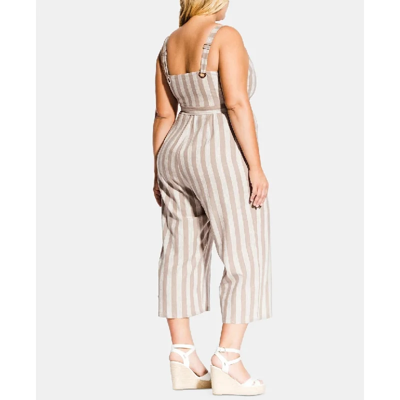 women's jumpsuits for formal eventsCity Chic Women's Trendy Carmine Striped Cropped Jumpsuit White Size 24W