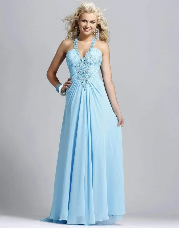 women's cold-shoulder dressesBlush by Alexia Designs - 9078SC Halter Empire Evening Gown