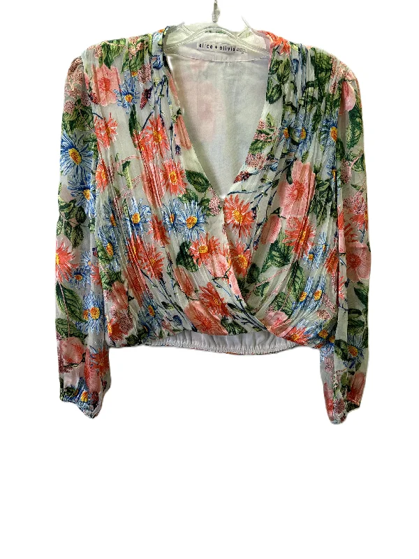 women's long sleeve tops for casual wearTop Long Sleeve By Alice + Olivia In Floral Print, Size: Xs