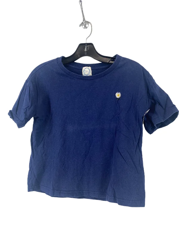 women's T-shirts with wrinkle-resistant materialNavy Top Short Sleeve Basic Blue Rain, Size Xs