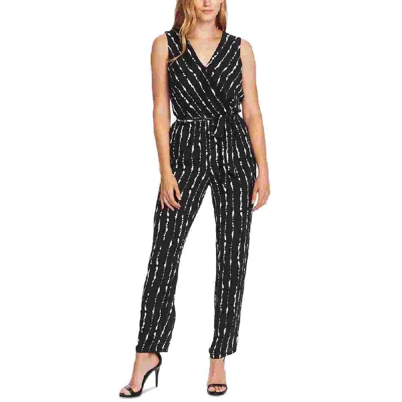 women's high-slit jumpsuitsVince Camuto Women's Stripe Impressions Sleeveless Belted Jumpsuit Black Size 14