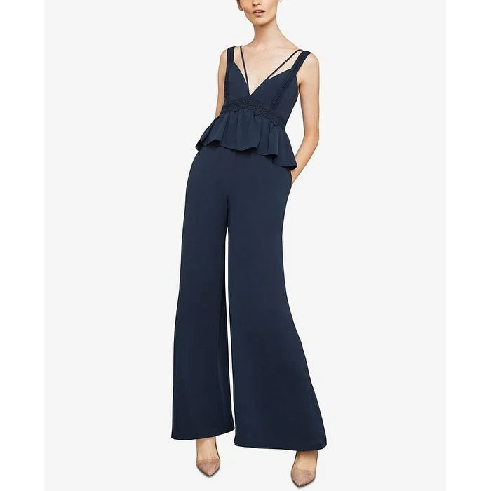 women's casual jumpsuitsBCBGMAXAZRIA Women's Wide Leg Peplum Jumpsuit Blue Size XX-Small