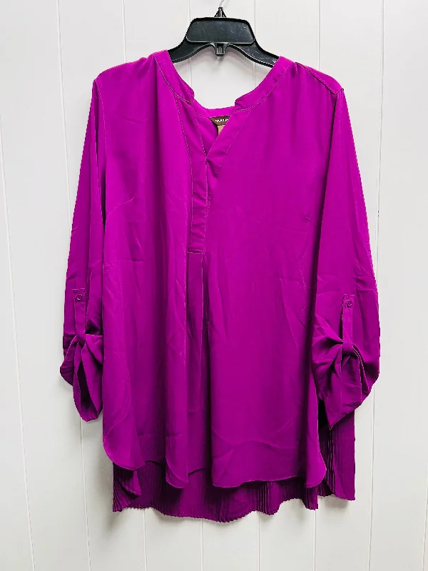 women's long sleeve tops with geometric patternsTop Long Sleeve By Multiples In Purple, Size: Xxl