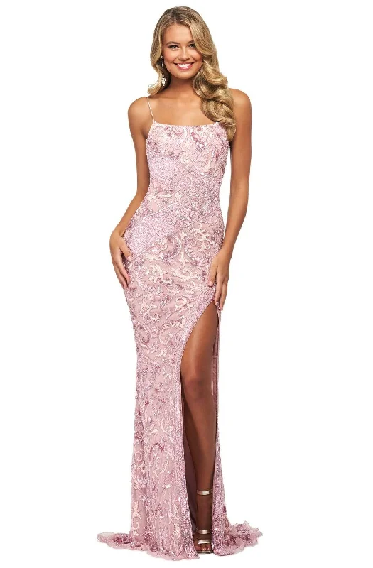 women's sheath dressesSherri Hill 53828 - Beaded High Slit Evening Dress