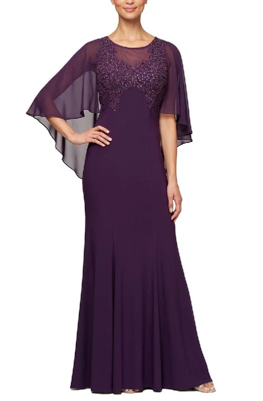 women's ball gown dressesAlex Evenings - Sparkly Lace Appliqued Cape Long Dress 1351472SC