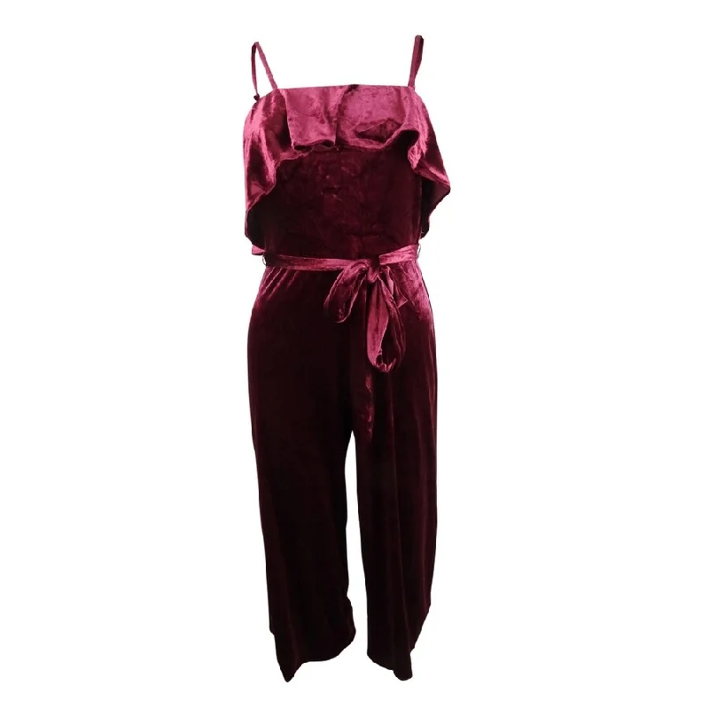 women's jumpsuits for short womenAvec Les Filles Women's Velvet Ruffled Jumpsuit