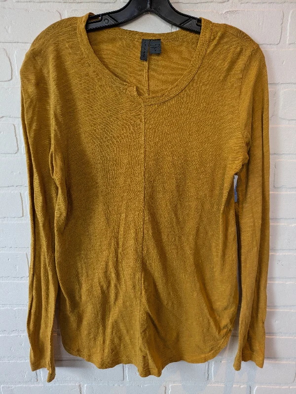 women's long sleeve tops made of silkTop Long Sleeve By Left Of Center In Mustard, Size: S