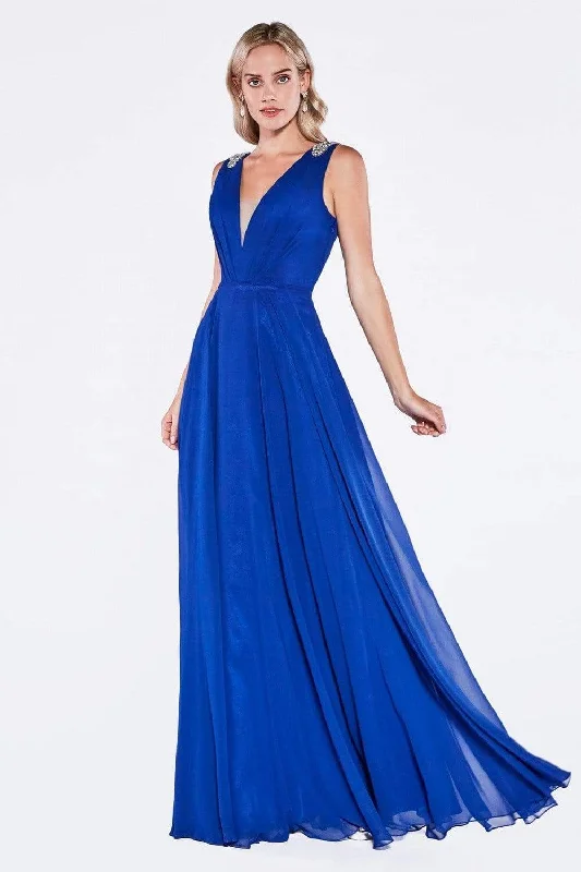 women's satin dressesCinderella Divine - Beaded Plunging Ruched Evening Dress