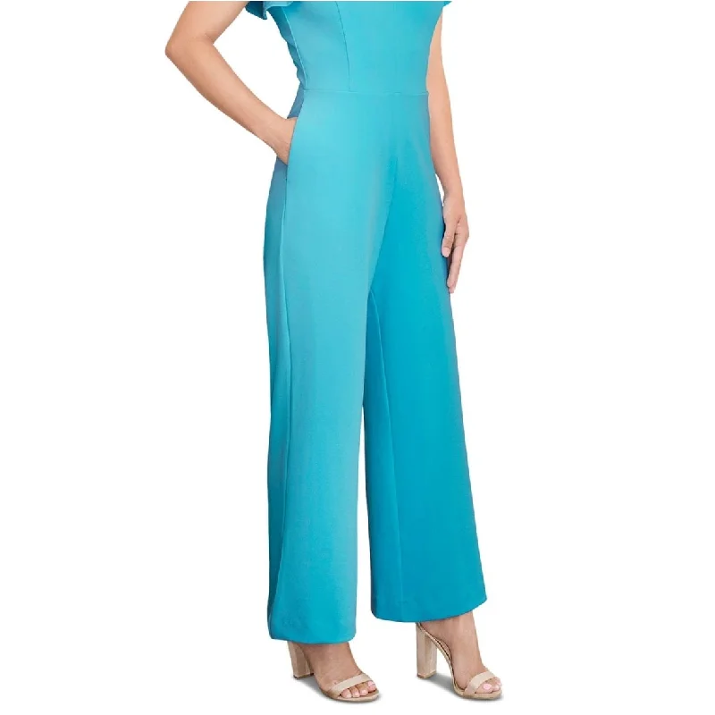 women's jumpsuits for plus-size figuresRachel Roy Women's Ruffled Sleeve Cropped Jumpsuit Blue Size X-Small