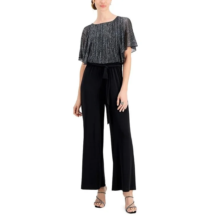 women's jumpsuits for partiesConnected Women's Flutter Sleeve Shimmering Overlay Jumpsuit Black Size 6 Petite - 6 Petite