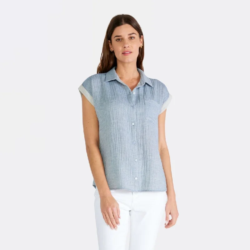 trendy women's topsDolman Sleeve Button Front Top (Dusty Blue)