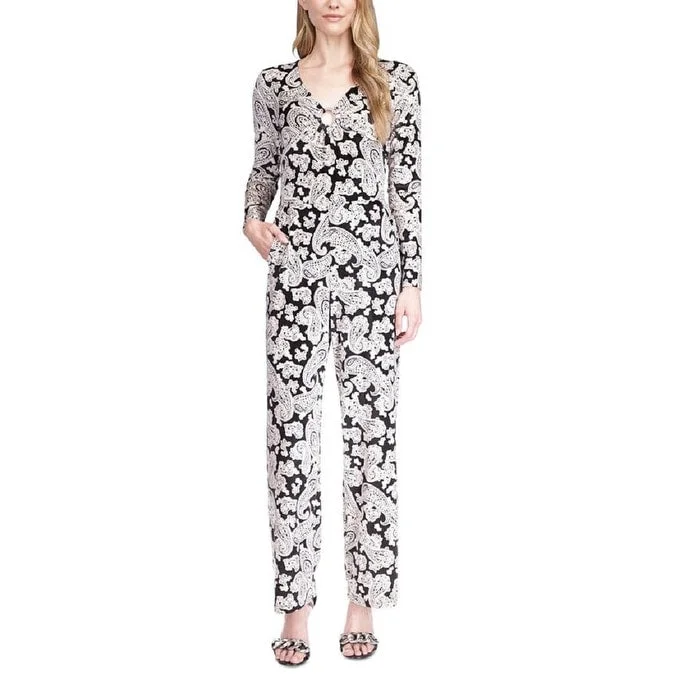 women's jumpsuits for business meetingsMichael Kors Women's Paisley Print Velvet Jumpsuit White