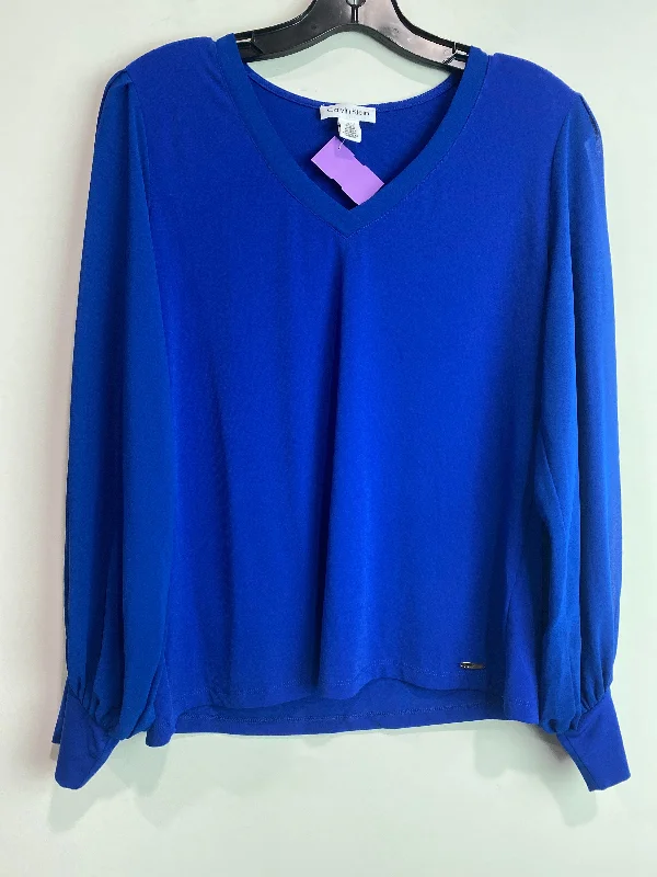 women's long sleeve tops for formal eventsTop Long Sleeve By Calvin Klein In Blue, Size: S