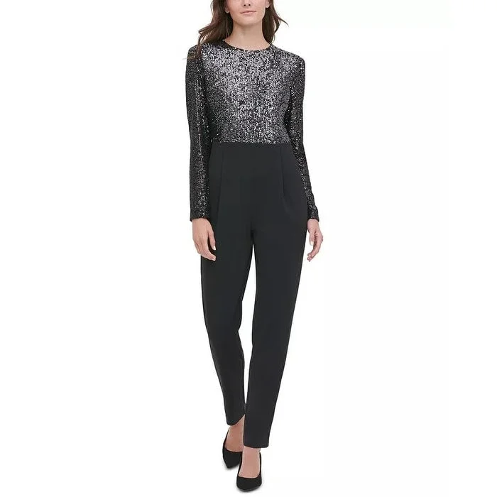 women's loose-fit jumpsuitsTommy Hilfiger Women's Sequined Straight-Leg Jumpsuit Black Size 16