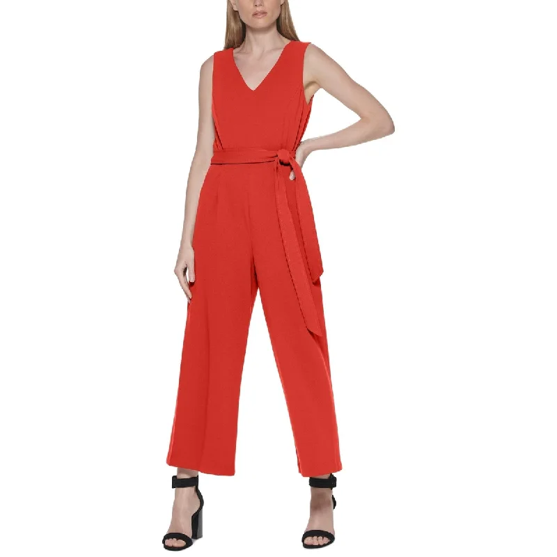 women's jumpsuits with short sleevesCalvin Klein Women's Sleeveless Jumpsuit Red Size 6