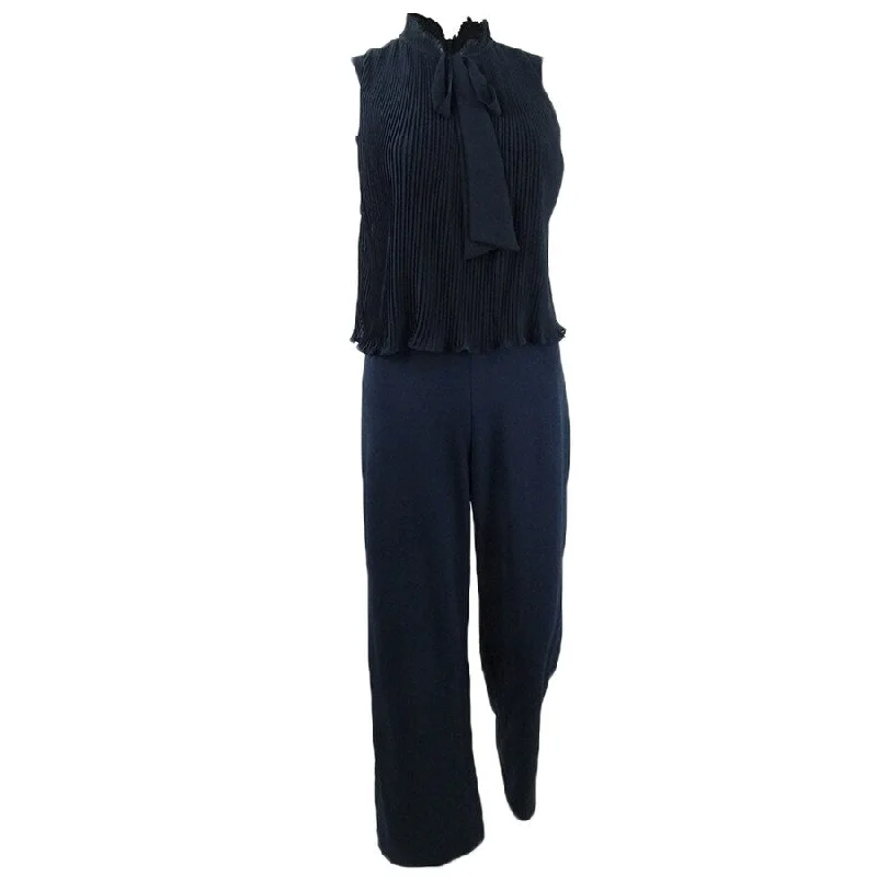 women's jumpsuits for apple-shaped bodiesDKNY Women's S/L Tie Neck Pleated Combo Jumpsuit