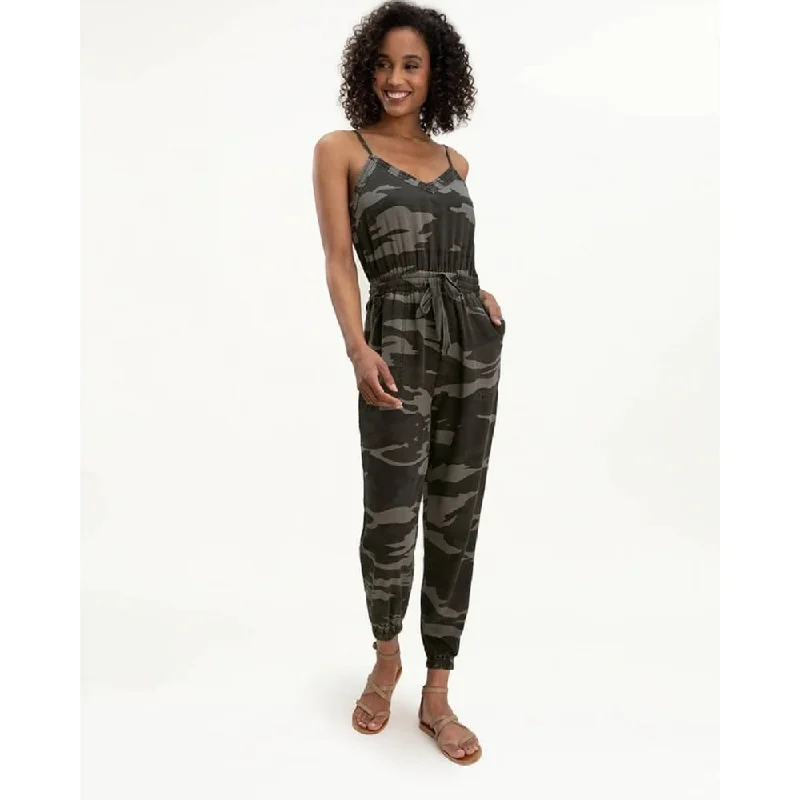 women's jumpsuits with off-the-shoulder necksSplendid Women's Camo Print Tie Waist Jumpsuit Green Size Medium