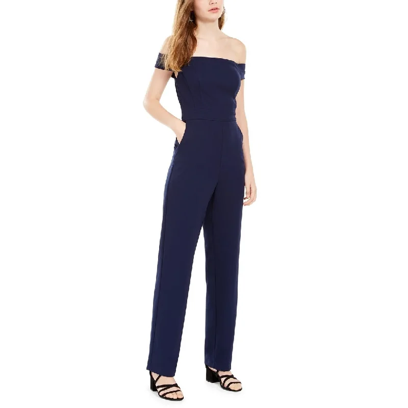 women's jumpsuits for easy dressingTeeze Me Juniors' Off-The-Shoulder Jumpsuit Navy Size 0