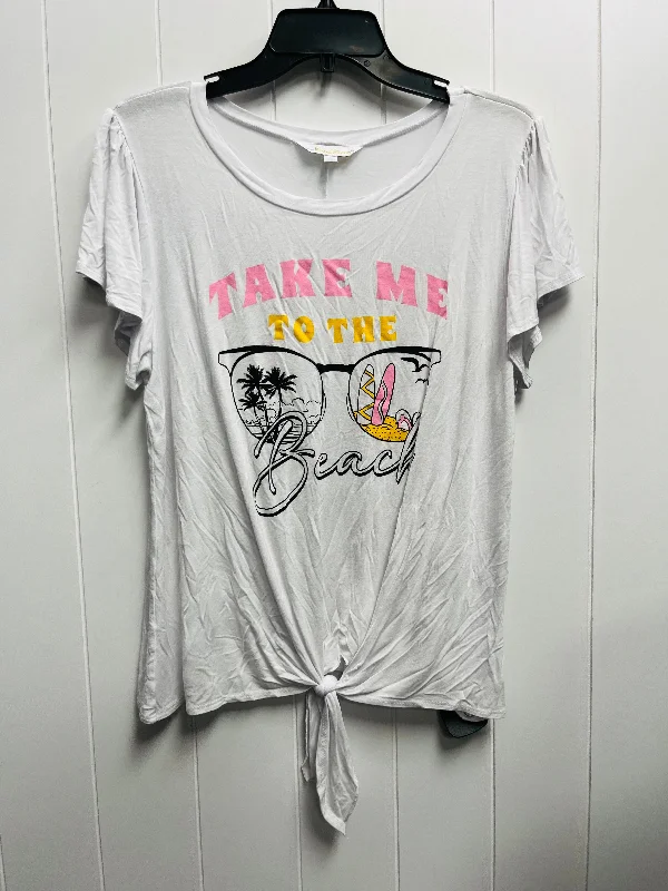 women's T-shirts with appliqué designsPink & Yellow Top Short Sleeve Island Shores , Size L