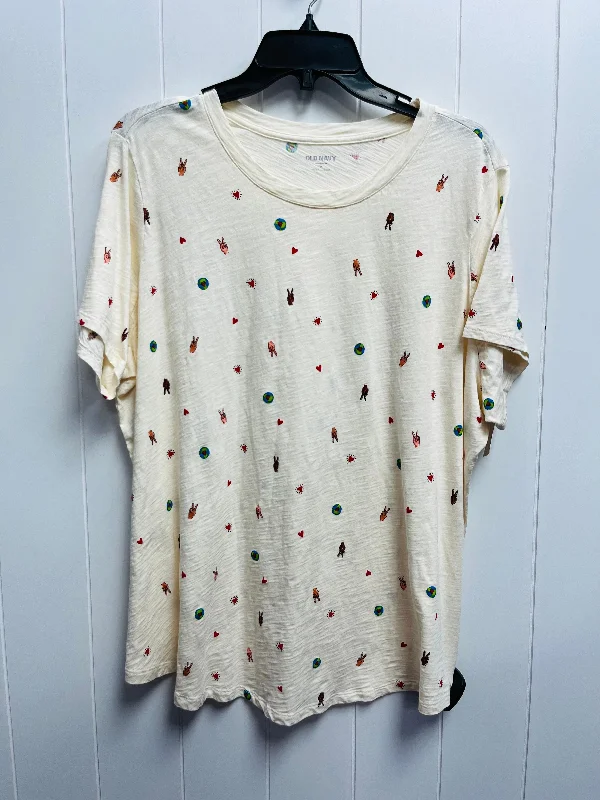 women's T-shirts for casual FridaysCream Top Short Sleeve Basic Old Navy, Size 2x