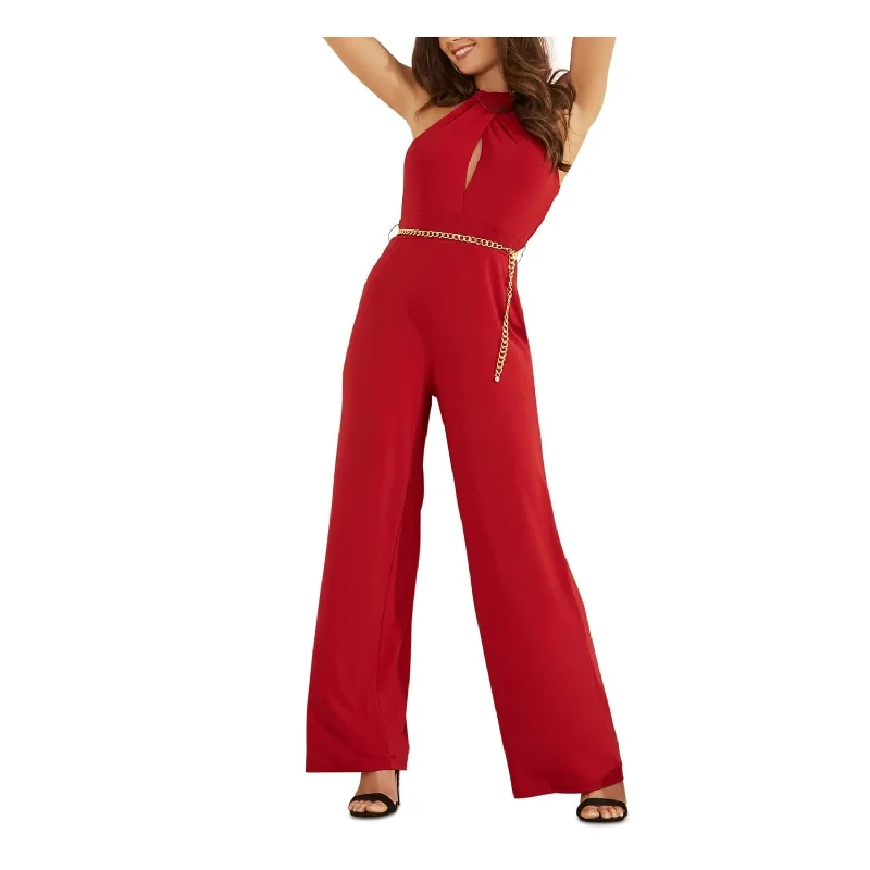 women's jumpsuits for summerGuess Women's Madeline Chain Embellished Halter Jumpsuit Red Size X-Large