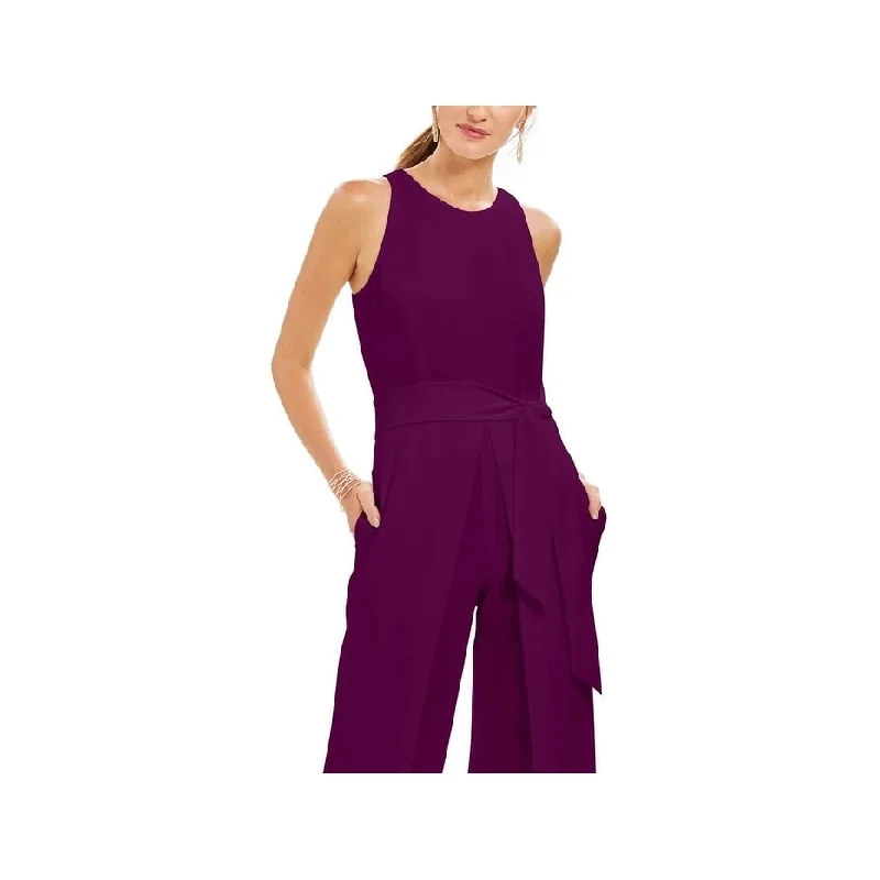 women's jumpsuits made of chiffonInc International Concepts Women's Belted Flyaway-Leg Jumpsuit Wine Size 2