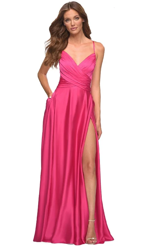 women's made-to-order dressesLa Femme 30616SC - Satin Evening Dress with Slit