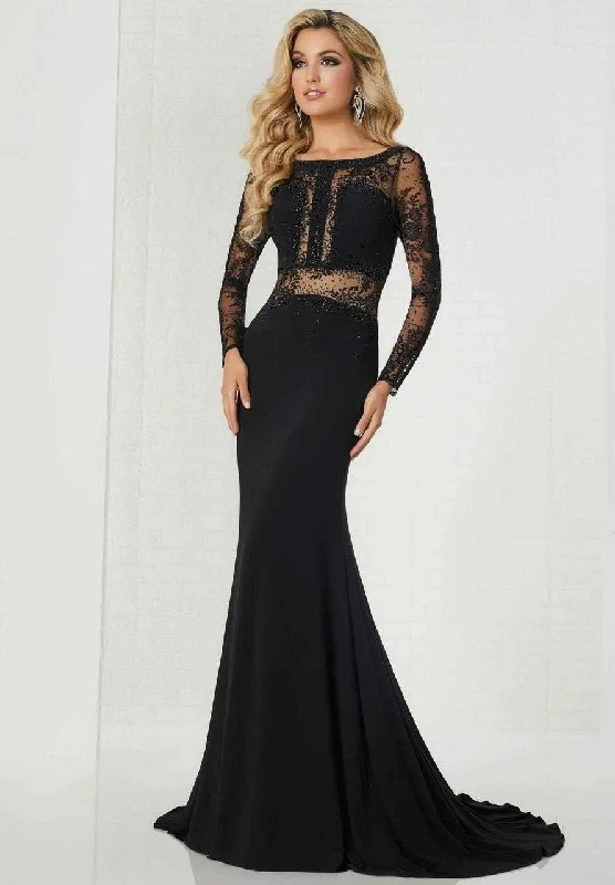 women's metallic dressesTiffany Designs - 46129SC Sheer Evening Detailed Long Gown