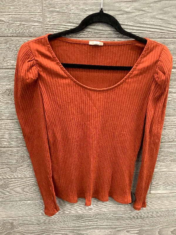 women's long sleeve tops with V-necksTop Long Sleeve By Ana In Orange, Size: M