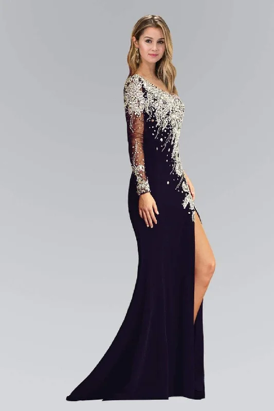 women's stretch dressesElizabeth K GL2038 - Beaded Asymmetric Evening Gown