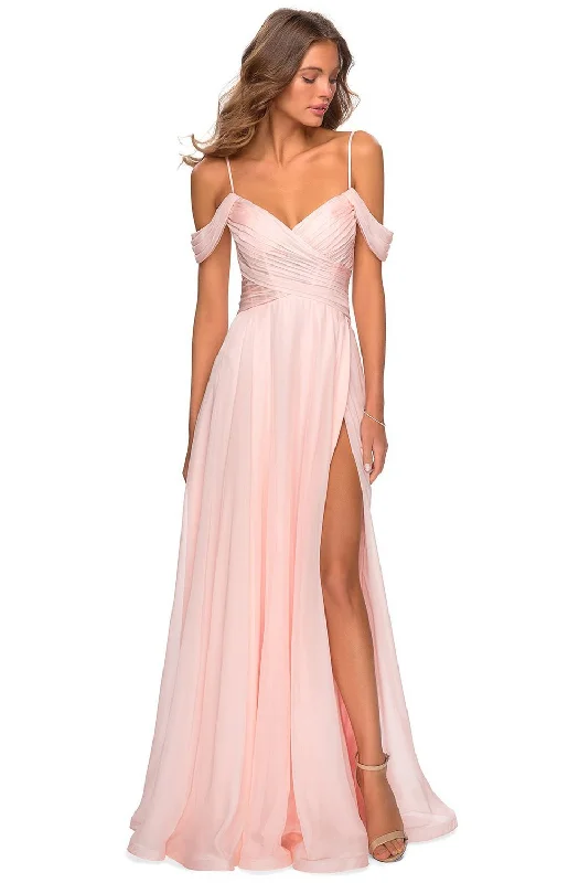 women's handmade dressesLa Femme - 28942SC Ruched Cold Shoulder A-Line Evening Dress