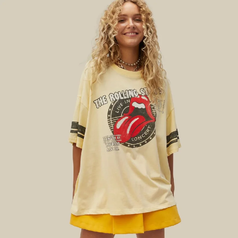 women's tops for those who want to add a personal touch to their wardrobe with unique and one-of-a-kind piecesRolling Stones Concert Stamp Tee (Yellow Fizz)