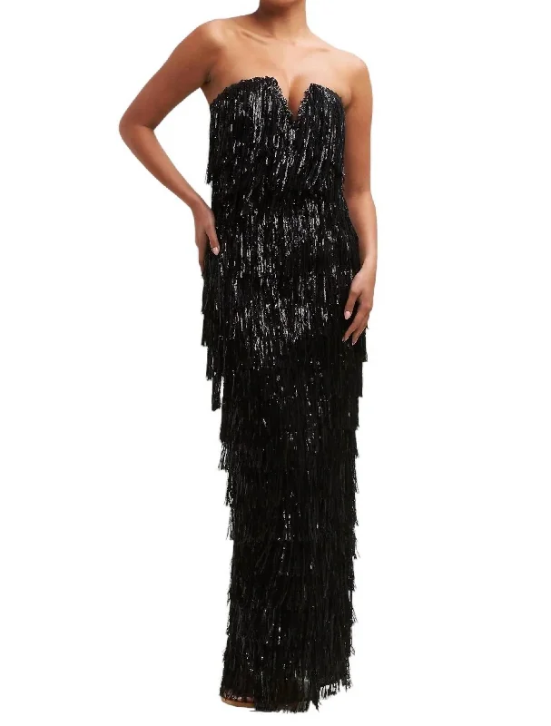 women's pastel dressesSequin Fringe Maxi Dress In Black