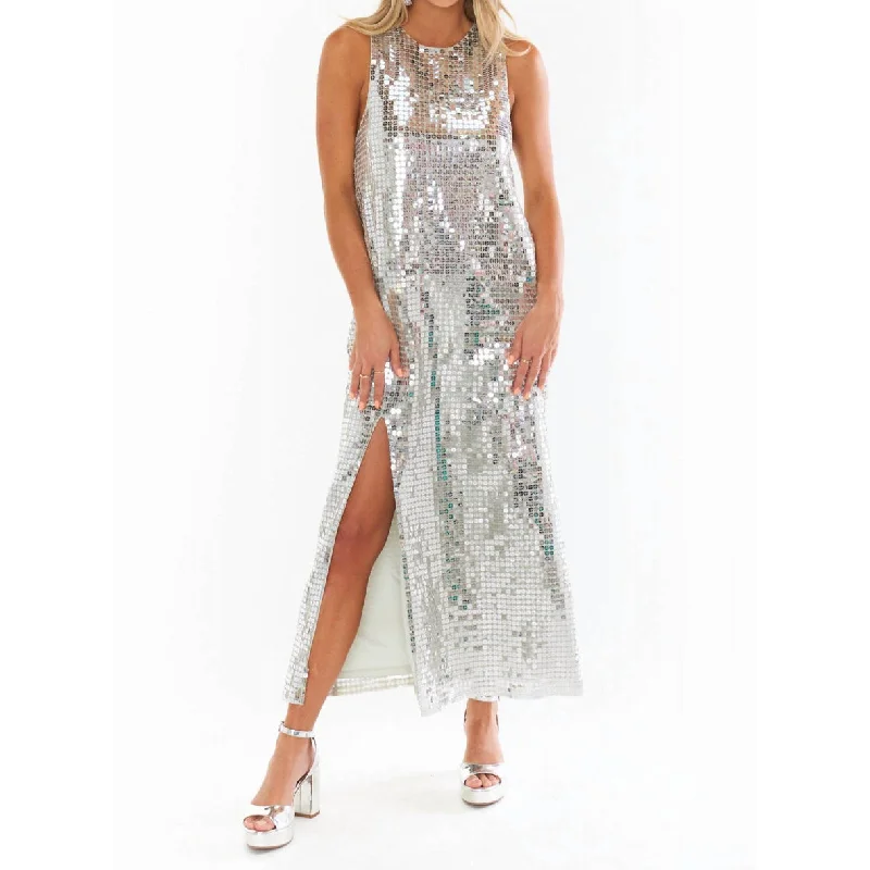 women's luxury dressesDisco Maxi Silver Sequin Dress