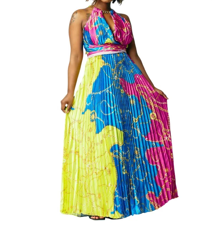 women's boho dressesSleeveless Maxi Dress In Blue Multi