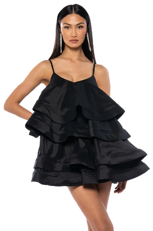 women's boho dressesLOOKING FOR LUST RUFFLE MINI DRESS IN BLACK