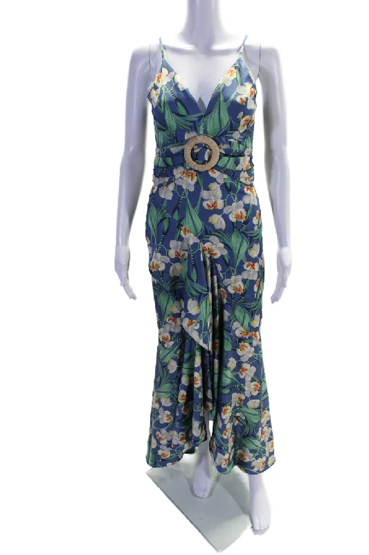 women's ethical fashion dressesPatBO Womens Floral Print Sleeveless Spaghetti Strap Maxi Dress Blue