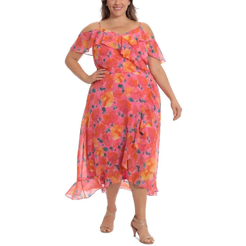 women's chiffon dressesPlus Womens Floral Ruffled Maxi Dress