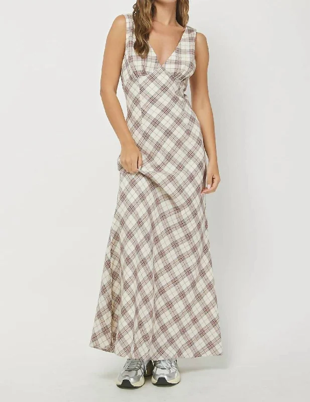 women's bow dressesPlaid Maxi Dress In Cream