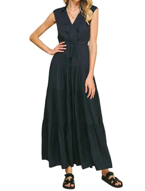 women's vintage dressesSleeveless Tiered Maxi Dress In Ink